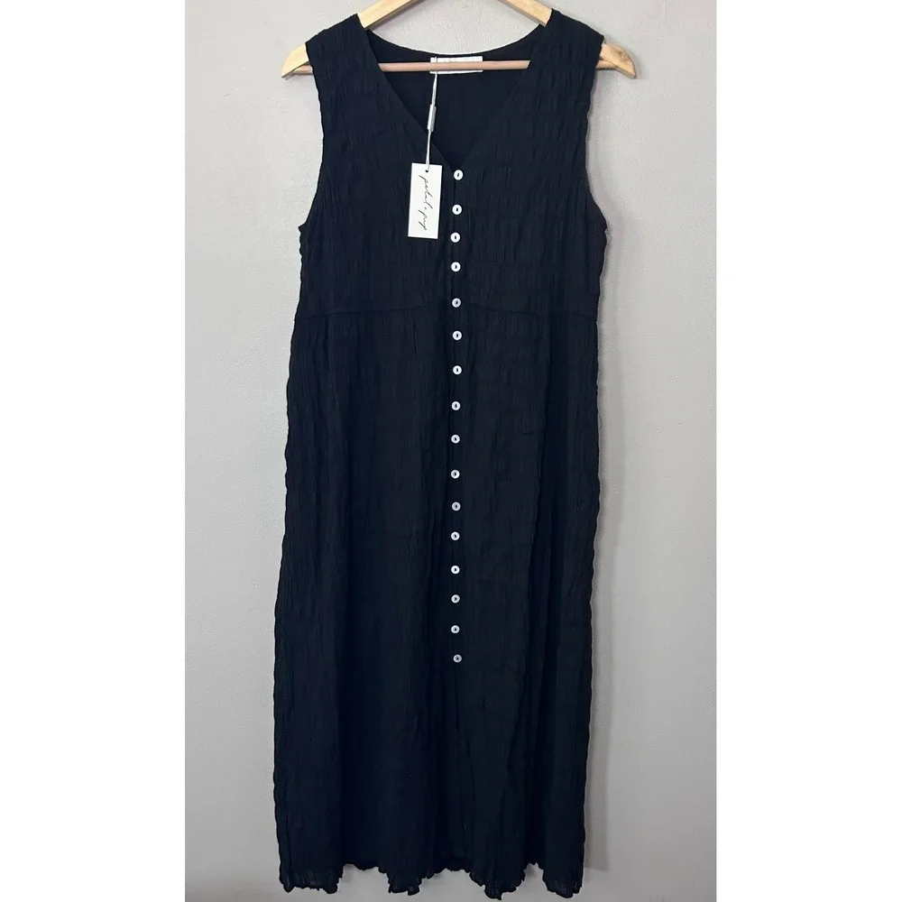Petal + Pup Sam Midi Dress Womens L Black Smocked Button Front NWT Summer Boho